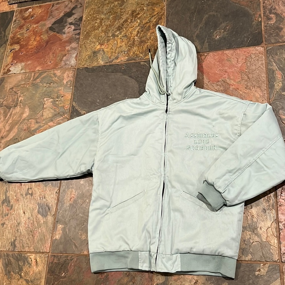 Teal assholes live forever embroidered heavy winter jacket